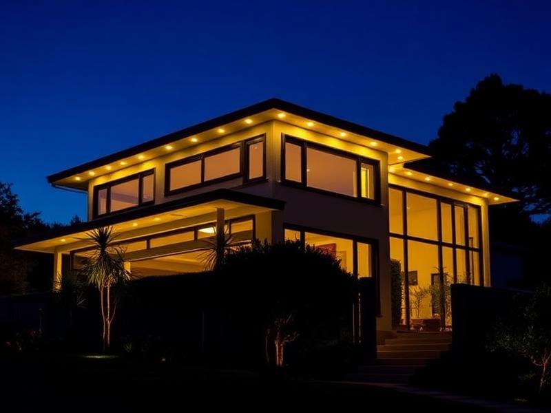 Modern Peninsula home with permanent LED roofline lighting