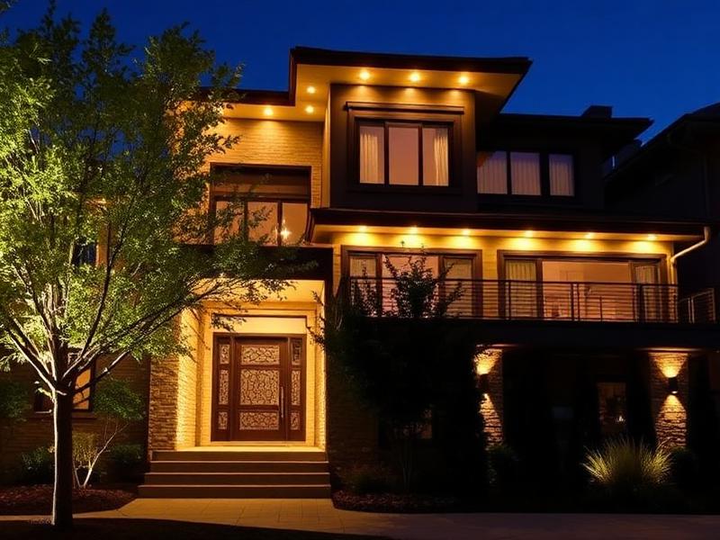 Luxury home exterior with LED eave lighting